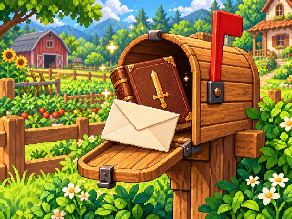 Illustration: a farm mailbox with its flag up and a leather handbook inside.